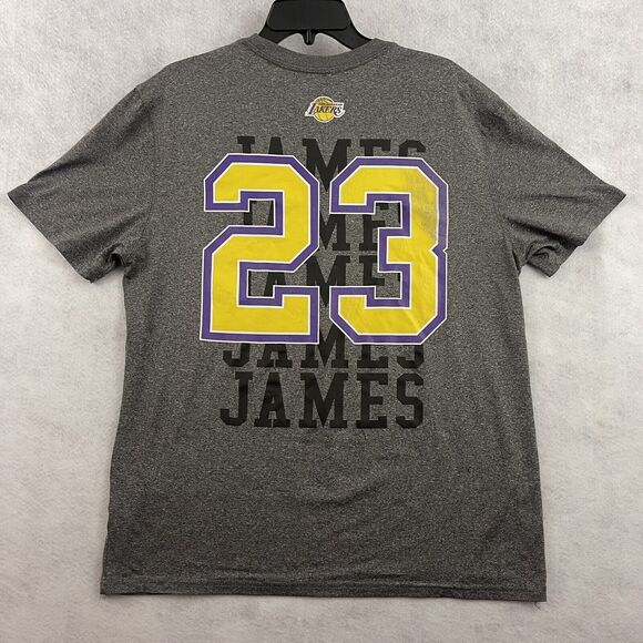 NBA Los Angeles Lakers T Shirt Mens Large Gray Lebron James #23 Jersey Tee - Picture 6 of 13